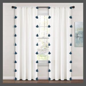 Lush Decor - 84"x52" Boho Faux Linen Texture Tassel Rod Pocket  Turquoise